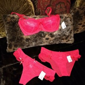 US-STOCK Red Lace Bra Sets Underwear Push Up 32B
